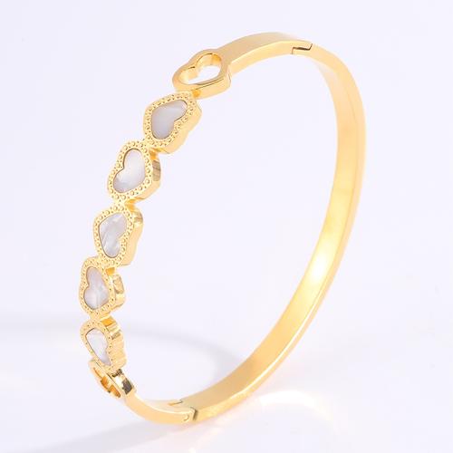 Bracelet en acier inoxydable, Acier inoxydable 304, avec coquille blanche, Placage, bijoux de mode & pour femme & creux, doré, Vendu par PC
