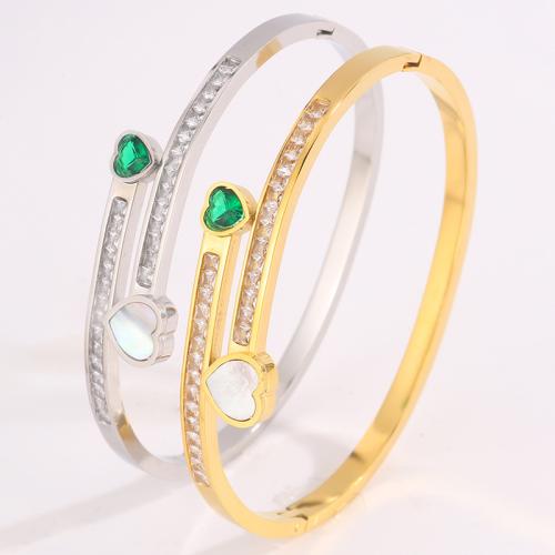 Bracelet en acier inoxydable, Acier inoxydable 304, avec coquille blanche, Placage, bijoux de mode & pavé de micro zircon & pour femme, plus de couleurs à choisir, Vendu par PC[