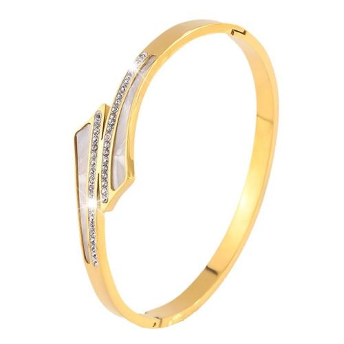 Bracelet en acier inoxydable, Acier inoxydable 304, avec coquille blanche, Placage, bijoux de mode & pour femme & avec strass, doré, Vendu par PC