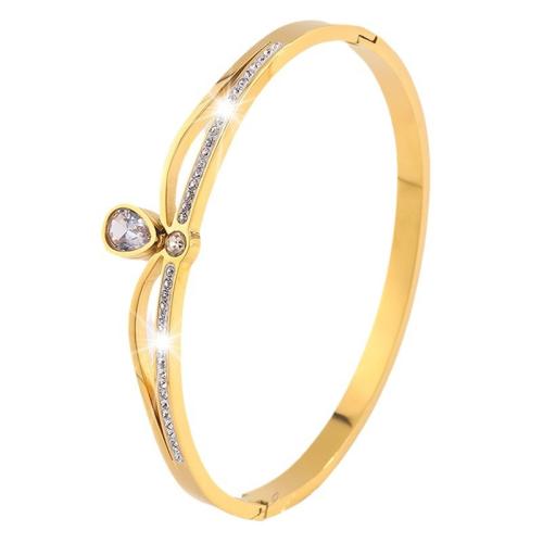 Bracelet en acier inoxydable, Acier inoxydable 304, Placage, pour femme & avec strass & creux, doré, Vendu par PC