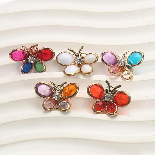Strass boucle en laiton, avec verre, papillon, Placage, bijoux de mode & avec strass, plus de couleurs à choisir Vendu par paire