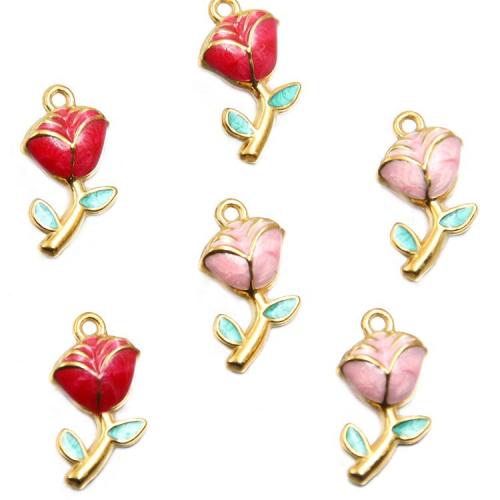 Stainless Steel Flower Pendant, 304 Stainless Steel, Rose, plated, DIY & enamel 