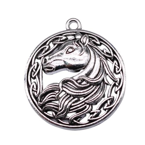 Zinc Alloy Animal Pendants, Round, plated, DIY & hollow, antique silver color 