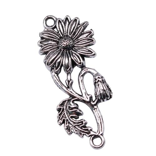 Zinc Alloy Charm Connector, Flower, plated, DIY & hollow, antique silver color [