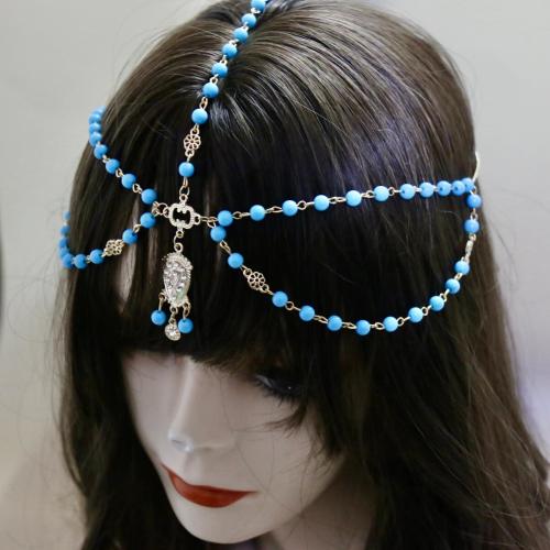 Zinc Alloy Head Chain, with Seedbead, plated, folk style & for woman Approx 55 cm [