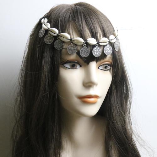 Zinc Alloy Head Chain, with Polyester Cord & Shell, antique silver color plated, Bohemian style & for woman Approx 55 cm [