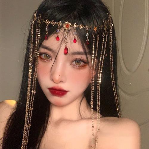 Zinc Alloy Head Chain, with Elastic Thread & Crystal, vintage & for woman, gold Approx 55 cm [