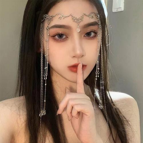 Zinc Alloy Head Chain, with Crystal, platinum color plated, fashion jewelry & for woman Approx 55 cm [