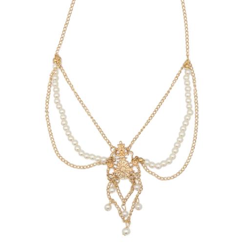 Zinc Alloy Head Chain, with Plastic Pearl, gold color plated, vintage & for woman Approx 55 cm [