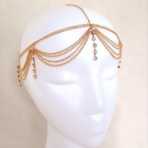 Zinc Alloy Head Chain, gold color plated, multilayer & for woman & with rhinestone Approx 55 cm [