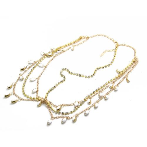 Zinc Alloy Head Chain, with Glass, gold color plated, multilayer & for woman & with rhinestone Approx 55 cm [