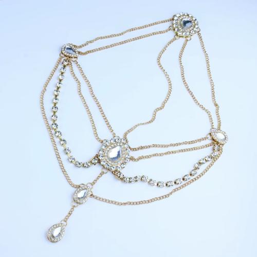 Zinc Alloy Head Chain, plated, multilayer & for woman & with rhinestone Approx 55 cm [