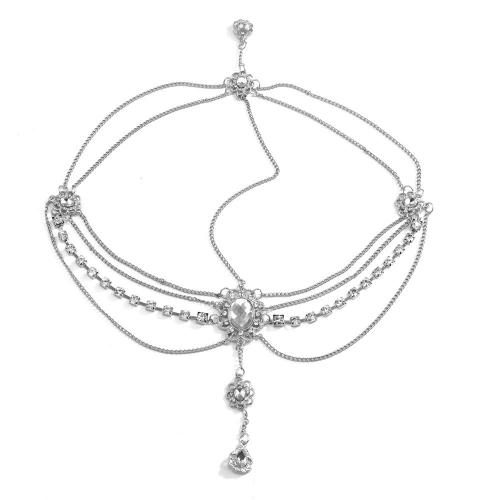 Zinc Alloy Head Chain, with Crystal, plated, multilayer & for woman & with rhinestone Approx 55 cm [