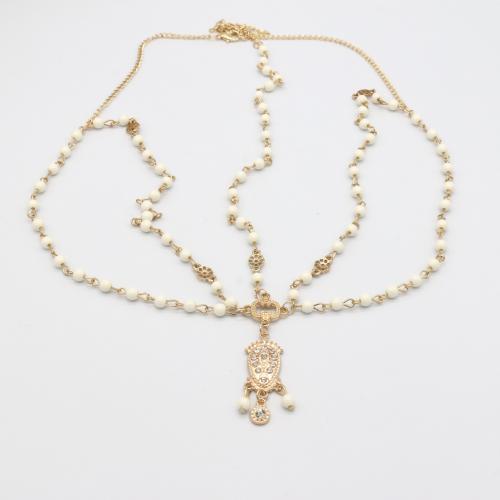 Zinc Alloy Head Chain, with Acrylic, gold color plated, vintage & for woman & with rhinestone Approx 55 cm [