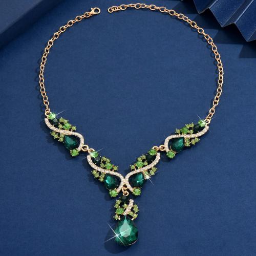 Rhinestone Zinc Alloy Necklace, gold color plated, fashion jewelry & with rhinestone 