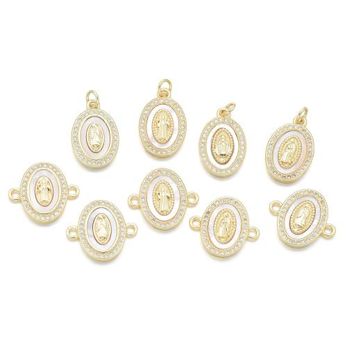 Цирконий Микро вымощает Латунный разъем, Латунь, с Белая ракушка, плакирован золотом, DIY & 1/1 петля, Много цветов для выбора, не содержит никель, свинец, продается PC