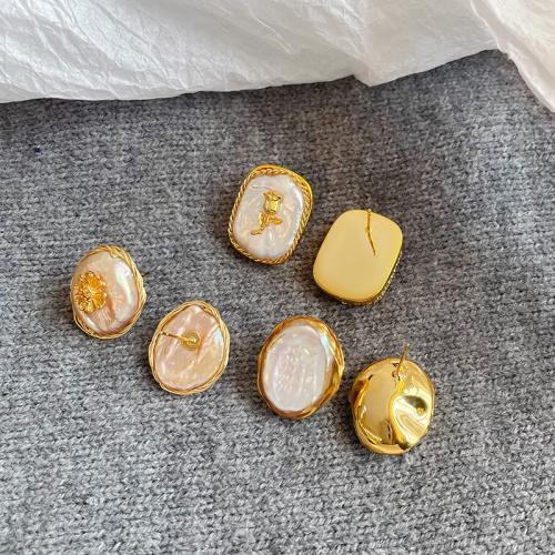 Freshwater Pearl Brass Earring, with Brass, Baroque, plated, fashion jewelry nickel, lead & cadmium free [