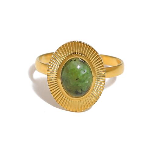 Gemstone Stainless Steel Finger Ring, 304 Stainless Steel, with Natural Stone, 18K gold plated, fashion jewelry & for woman 