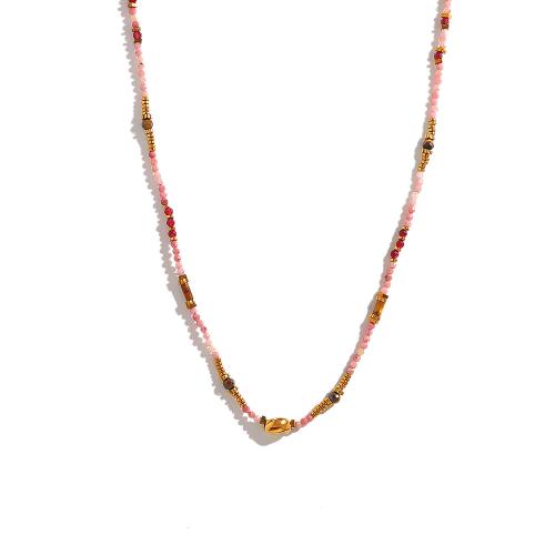 Colliers de pierres précieuses, Acier inoxydable 304, avec Pierre naturelle, Plaqué or 18K, bijoux de mode & différents matériaux pour le choix & pour femme, Vendu par PC