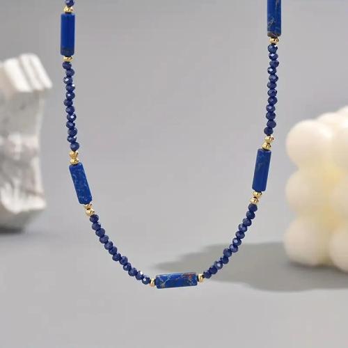 Colliers de pierres précieuses, alliage de zinc, avec Pierre naturelle & cristal, fait à la main, bijoux de mode & pour femme, bleu, Vendu par PC