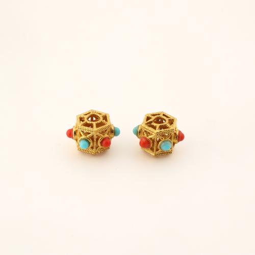 Messing hohle Perlen, mit Kunststoff, DIY, goldfarben, 8x11x11mm, verkauft von PC