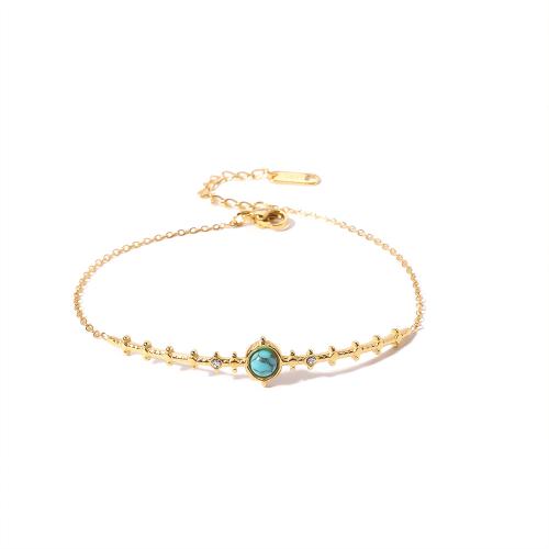 Turquoise Bracelets, 304 Stainless Steel, with turquoise, 18K gold plated, fashion jewelry & micro pave cubic zirconia & for woman 
