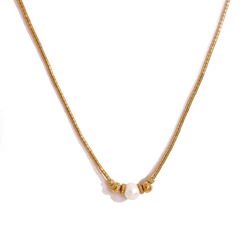 Edelstahl Schmuck Halskette, 304 Edelstahl, mit Kunststoff Perlen, 18K vergoldet, Modeschmuck & verschiedene Stile für Wahl & für Frau, verkauft von PC