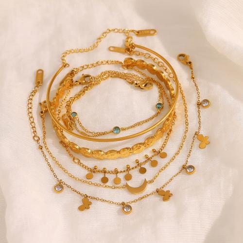 Bracelet en acier inoxydable, Acier inoxydable 304, Plaqué or 18K, bijoux de mode & styles différents pour le choix & pour femme, Vendu par PC[