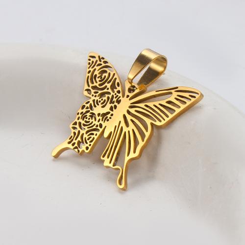 Pendentifs d'animaux en acier inoxydable , Acier inoxydable 304, papillon, Placage de couleur d'or, DIY & creux, doré Vendu par PC