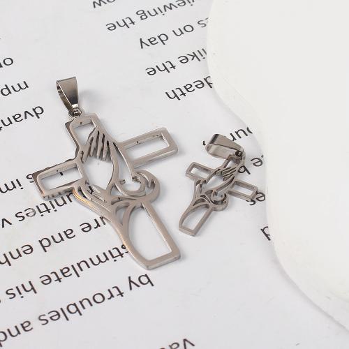 pendentifs En acier inoxydable de Croix , Acier inoxydable 304, Placage de couleur argentée, DIY & creux, argent, Vendu par PC