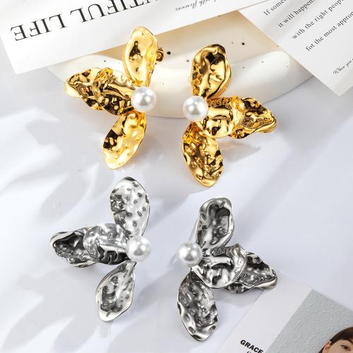 Boucle en acier inoxydable, Acier inoxydable 304, avec perle de plastique, Pétales, Placage, bijoux de mode, plus de couleurs à choisir, Vendu par paire