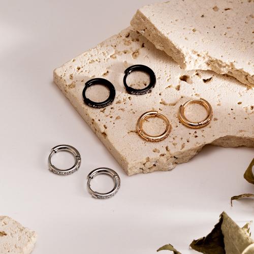 Stainless Steel Huggie Hoop Earring, 304 Stainless Steel, plated, fashion jewelry & micro pave cubic zirconia 