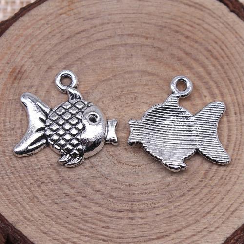 Zinc Alloy Animal Pendants, Fish, plated, DIY, antique silver color 