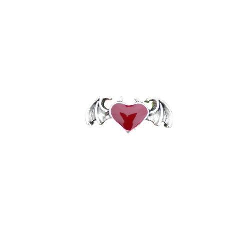 Zinc Alloy Finger Ring, Winged Heart, antique silver color plated, for woman & enamel, red, US Ring 