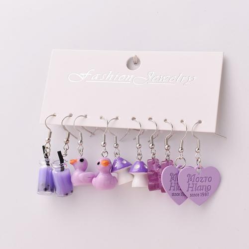 Resin Earring Set, with Zinc Alloy, 5 pieces & for woman, earring length 30-40mm 