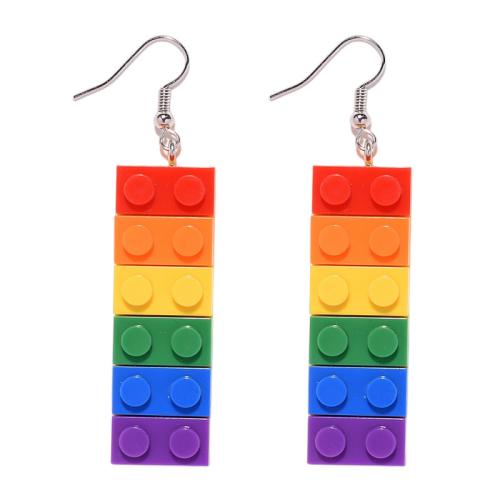 Resin Drop Earring, with Zinc Alloy, Geometrical Pattern, fashion jewelry & for woman, multi-colored 