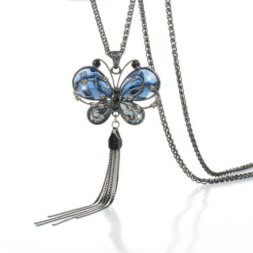 aleación de zinc Collar de suéter, con Cristal, Mariposa, chapado, Joyería & diferentes estilos para la opción & para mujer, longitud:aproximado 33.5 Inch, Vendido por UD