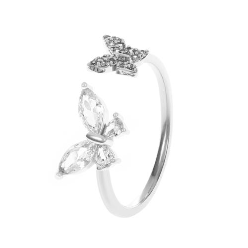 Messing Manschette Fingerring, Schmetterling, plattiert, für Frau & mit Strass, keine, Größe:6-8, verkauft von PC