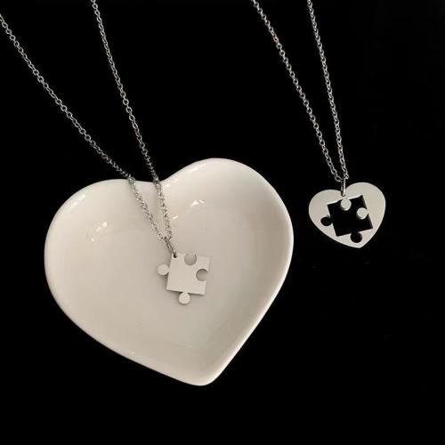 Zinc Alloy Puzzle Couple Necklace, Heart, platinum color plated, 2 pieces & for couple Approx 23.6 Inch 