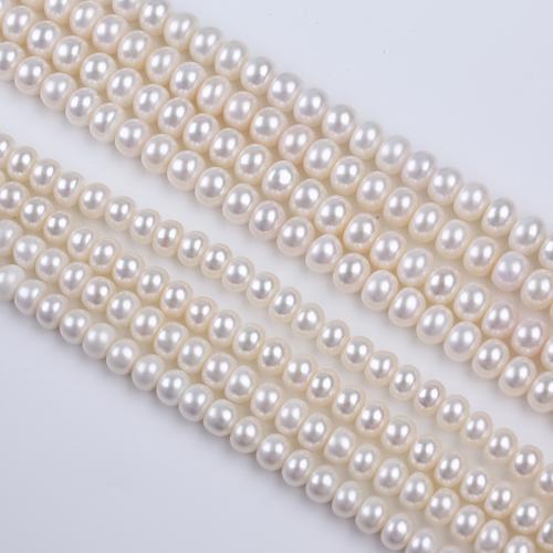 Naturel d'eau douce perles, perle d'eau douce cultivée, Plat rond, DIY, blanc, 8-10mm cm, Vendu par brin[