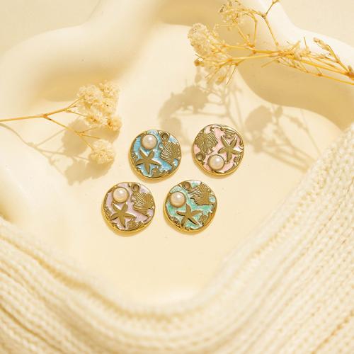 Emaille Edelstahl Anhänger, 304 Edelstahl, mit Kunststoff Perlen, goldfarben plattiert, DIY, keine, 10PCs/Tasche, verkauft von Tasche