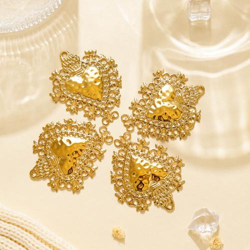 pendentifs de cœur en inox , Acier inoxydable 304, coeur, Placage de couleur d'or, DIY & creux, Or Vendu par sac