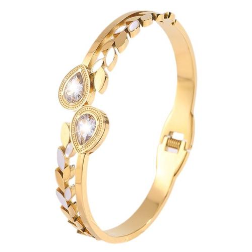 Bracelet en acier inoxydable, Acier inoxydable 304, Placage, pour femme & avec strass & creux, doré, Vendu par PC[