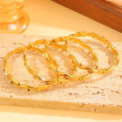 Bracelet en acier inoxydable, Acier inoxydable 304, Placage de couleur d'or, bijoux de mode & pour femme & avec strass, plus de couleurs à choisir, Vendu par PC[