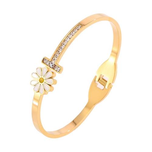 Bracelet en acier inoxydable, Acier inoxydable 304, Plaqué or 18K, pour femme & émail & avec strass, Vendu par PC[