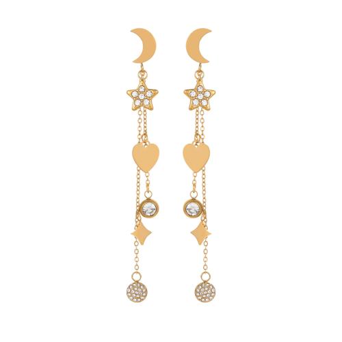 Boucle d'oreille goutte inox, Acier inoxydable 304, Plaqué or 18K, bijoux de mode & pour femme & avec strass, Vendu par paire