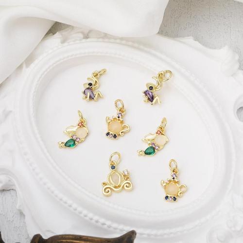 Befestigter Zirkonia Messing Anhänger, plattiert, DIY & Micro pave Zirkonia, goldfarben, verkauft von PC