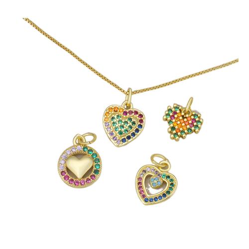 Cubique Pendentif en laiton zircon pavent, coeur, Placage, DIY & pavé de micro zircon, doré, Vendu par PC[