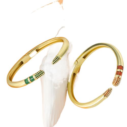 laiton bracelet manchette, Placage, bijoux de mode & pavé de micro zircon, doré, Vendu par PC