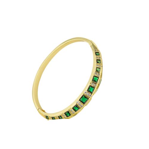 Brass Bangle, plated, fashion jewelry & micro pave cubic zirconia, golden 